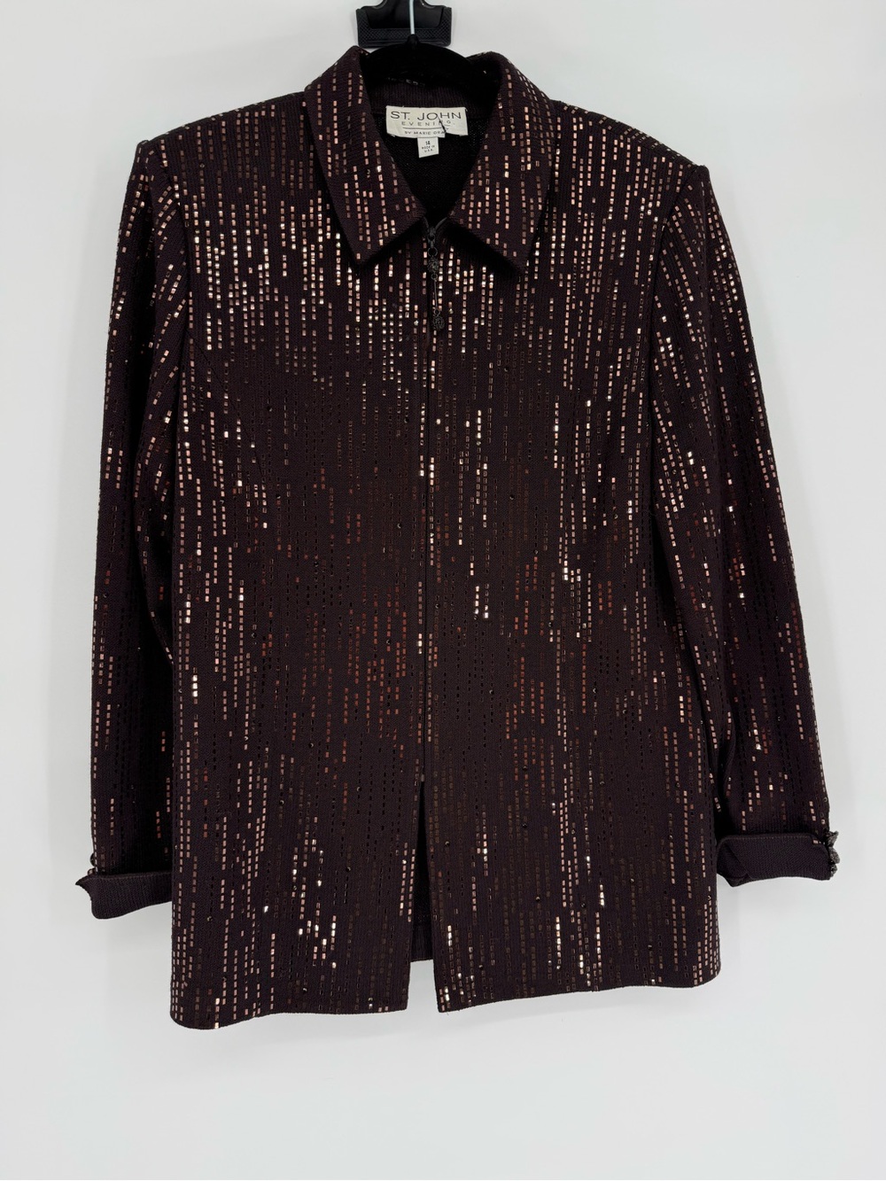 St John Evening By Marie Gray Vintage Sequin Knit Zip Jacket 14 Statement Glam - Picture 2 of 15